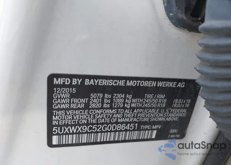 2016 BMW X3 xDrive28I из США, поврежденный, VIN 5UXWX9C52G0D86451